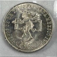 1968 Mexico Silver 25 Pesos Olympics, High Grade