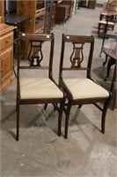2 ANTIQUE UPHOLSTERED HARP CHAIRS