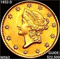 1852-D Rare Gold Dollar CHOICE BU
