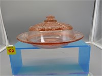 Pink Depression Glass Cheese Plate with Lid