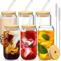 6 Pcs Drinking Glasses with Bamboo Lids and Glass