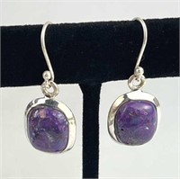 925 Silver Purple Turquoise Earrings