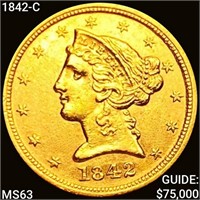 1842-C $5 Gold Half Eagle CHOICE BU
