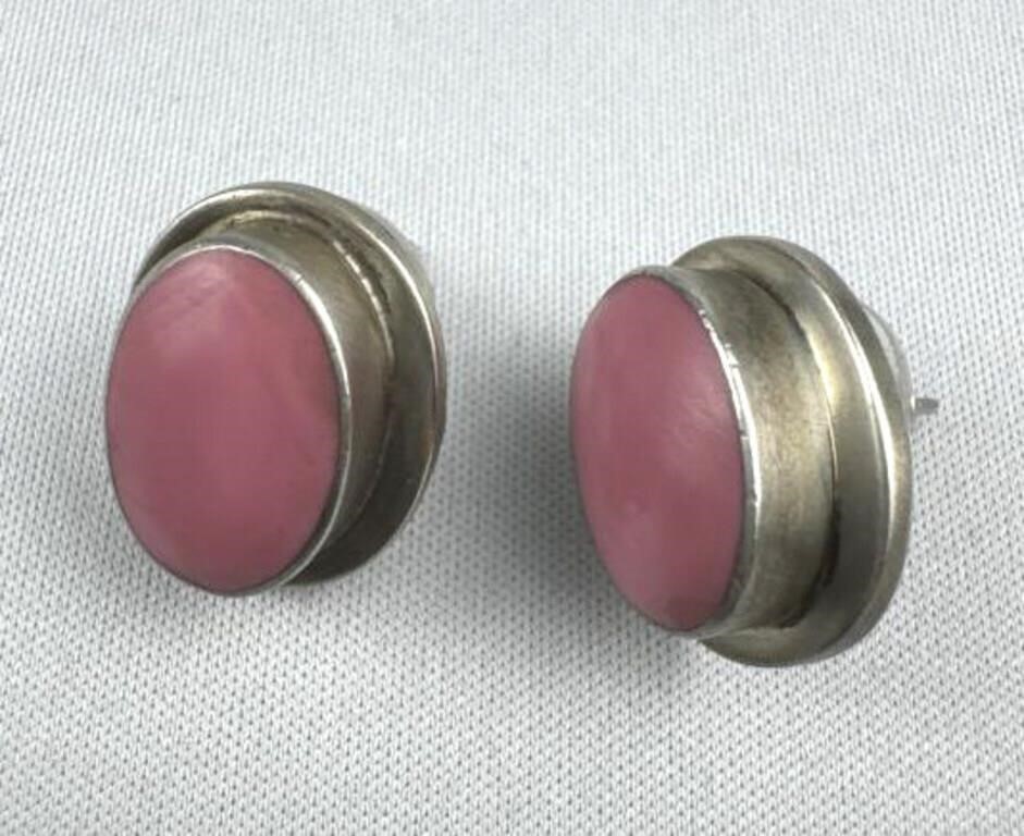 925 Silver Pink Turquoise Earrings, Mexico