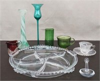 Box Glass Divided Dish, Vase, Candle Holder, Cups