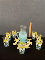 1960's Turquoise Pitcher & Glasses