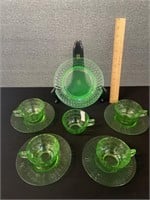 10 Pcs of Vaseline Glass Cups Saucers Plate