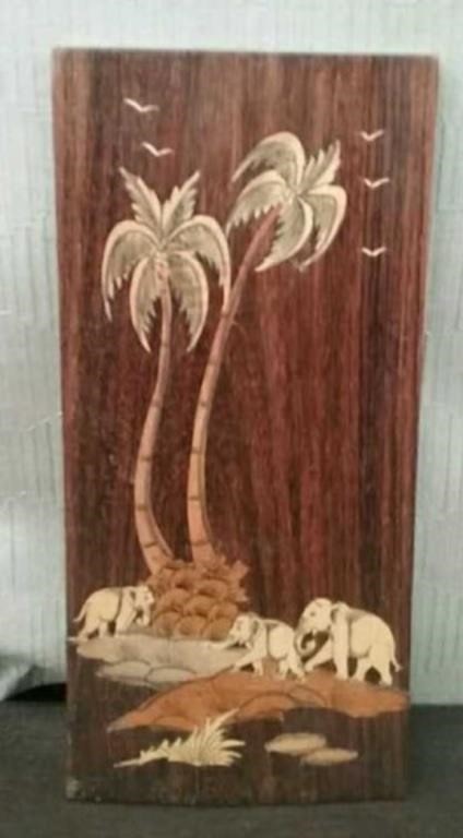 Japanese Wood Inlay Wall Hanging, Approx. 6"×12"