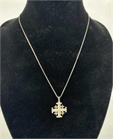925 Silver Jerusalem Cross Pendant on 20" Chain