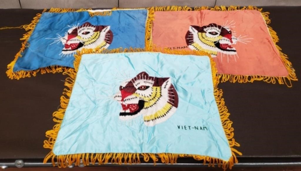 Lot of 3 Vietnam Embroidered Tiger Placemats