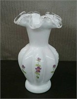 Fenton Vase With Ruffle Rim & Painted Violets,