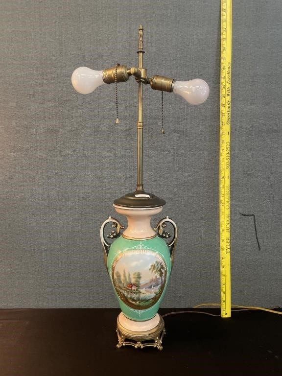 Antique Hand Painted Porcelain Lamp