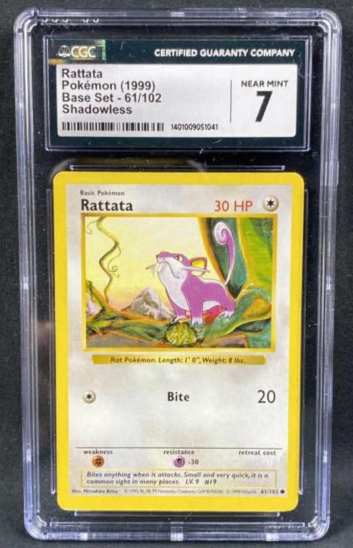 1999 Pokemon Shadowless Rattata CGC 7 NM