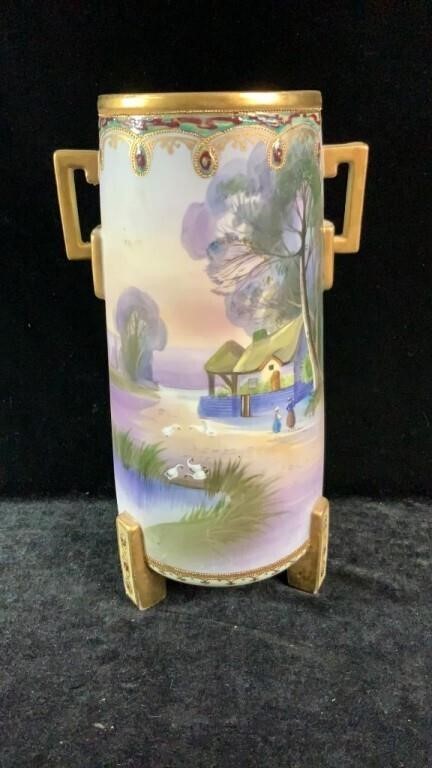 Hand Painted Nippon Footed Vase 11.25"