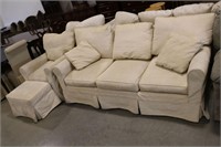 UPHOLSTERED COUCH & ARM CHAIR WITH STOOL