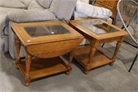 PAIR OF GLASS TOP SIDE TABLES