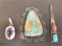 Trio of Pendants. 1 Marked Sterling w/ Turquoise