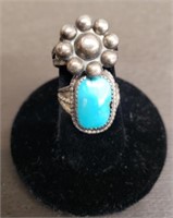 Pair of Silver (?) Rings. 1 w/ Turquoise Stone.