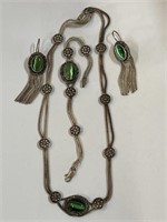 Vintage Sterling Green Onyx Necklace Set