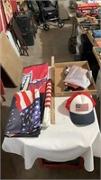 Patriotic flags, USA hat, Iowa state flag