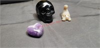 Gemstone carvings skull  scorpion heart bead