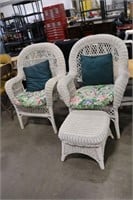 2 WICKER CHAIRS WITH FOOT STOOL