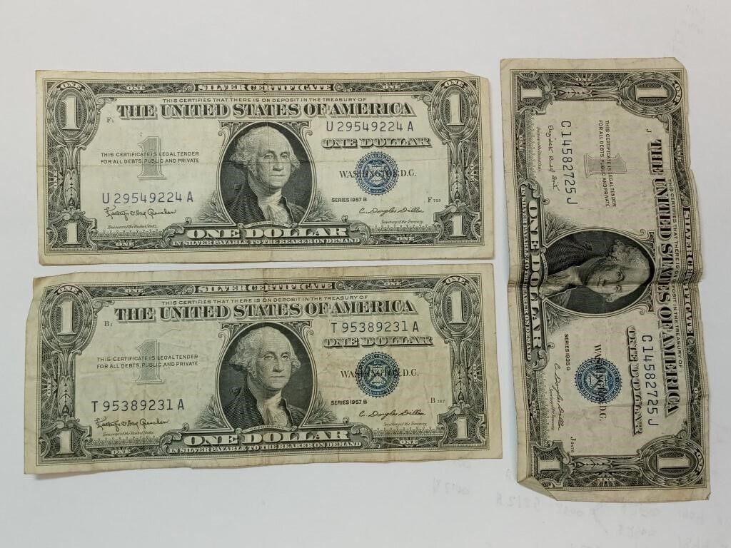 (2) 1957, (1) 1935 $1 silver certificates