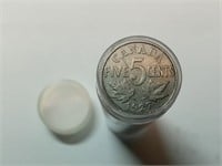 OF) Roll of (45) 1920s-1930s Canada 5 cent coins