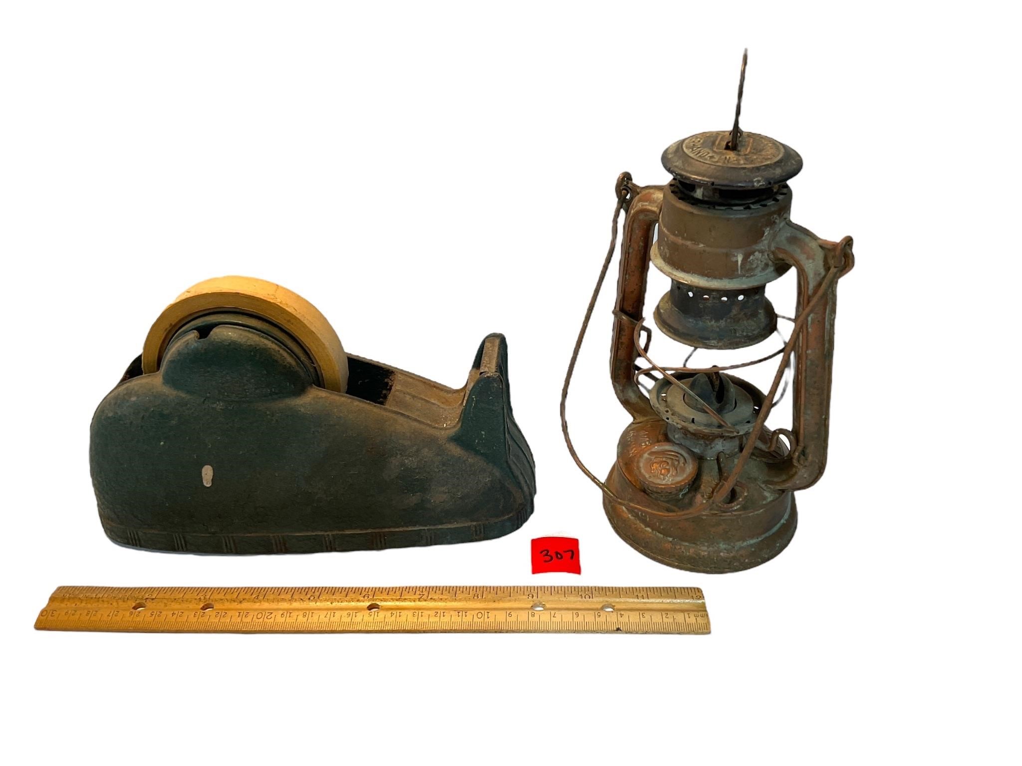 Vintage Feuerhand Lantern and Tape Dispenser