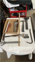 Hammers, crowbar, tape measure, adjustable wrench
