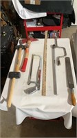 Axe, hand saw, file, hand crank, mallets
