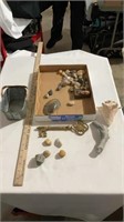 Rocks, shells, large key thermometer , small