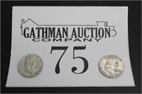 1952 &1958 D Franklin Silver Half Dollars