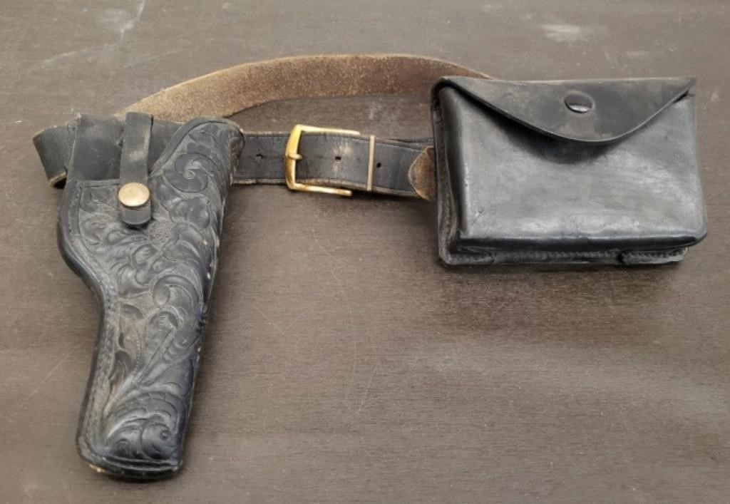 Leather Holster w/ Ammo Pouch on Belt