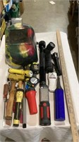 Welding mask, flashlights and various tools