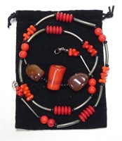 27" Spiny oyster and carnelian bead necklace