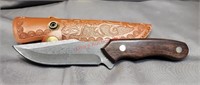 Damascus  hunting knife with leather sheath