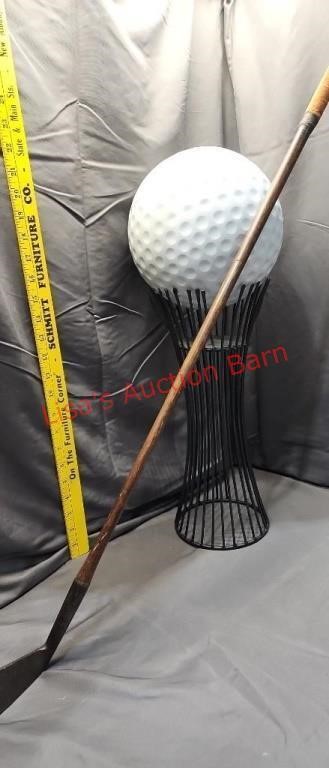 Vintage  golf display with antique  hickory club