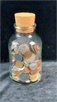 Jar of Foreign Coins Incl 1900 English Penny