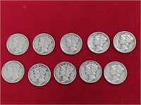 Lot of 10 1941 Mercury Dime Coins