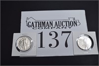 (2) 1940 Walking Liberty Silver Half Dollars