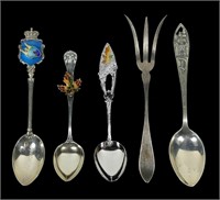 Lot, 5 Sterling souvenir spoons and fork, 1.285