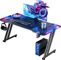 47 Inch Gaming Desk with LED Lights Carbon Fibre e