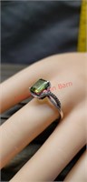 925 Silver Ring for Women Green Peridot August