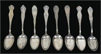 Lot, 8 military souvenir spoons and silver plate,