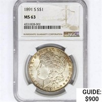 1891-S Morgan Silver Dollar NGC MS63