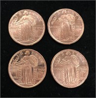 Lot of 4 Standing Liberty I oz. .999 Copper Rounds