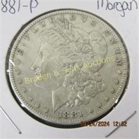 US 1881-P MORGAN SILVER DOLLAR.