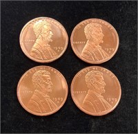 Lot of 4 Lincoln I oz. .999 Copper Rounds