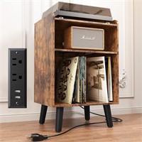 Record Player Stand with USB  Rustic Brown